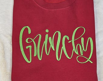 Embroidered Grinchy Sweater, Xmas jumper, Christmas jumper