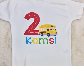 School bus Birthday tshirt, number Birthday top, boys number birthday Tshirt, birthday, personalised Tshirt