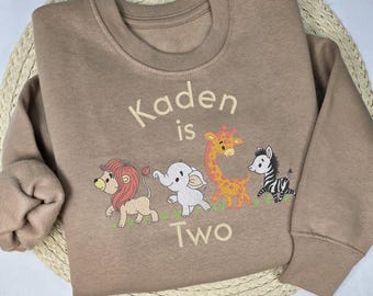 Kids personalised embroidered Safari birthday sweater