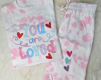 You are loved embroidered shorts set, tie dye shorts set