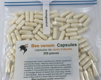 Cápsulas de veneno de abeja, cápsulas de venin d'abeille, Cápsulas de veneno de abeja 200 piezas.  Complemento alimenticio
