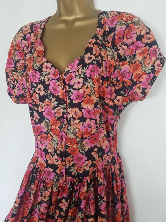 Bright Floral Summer Dress Vintage Laura Ashley Si