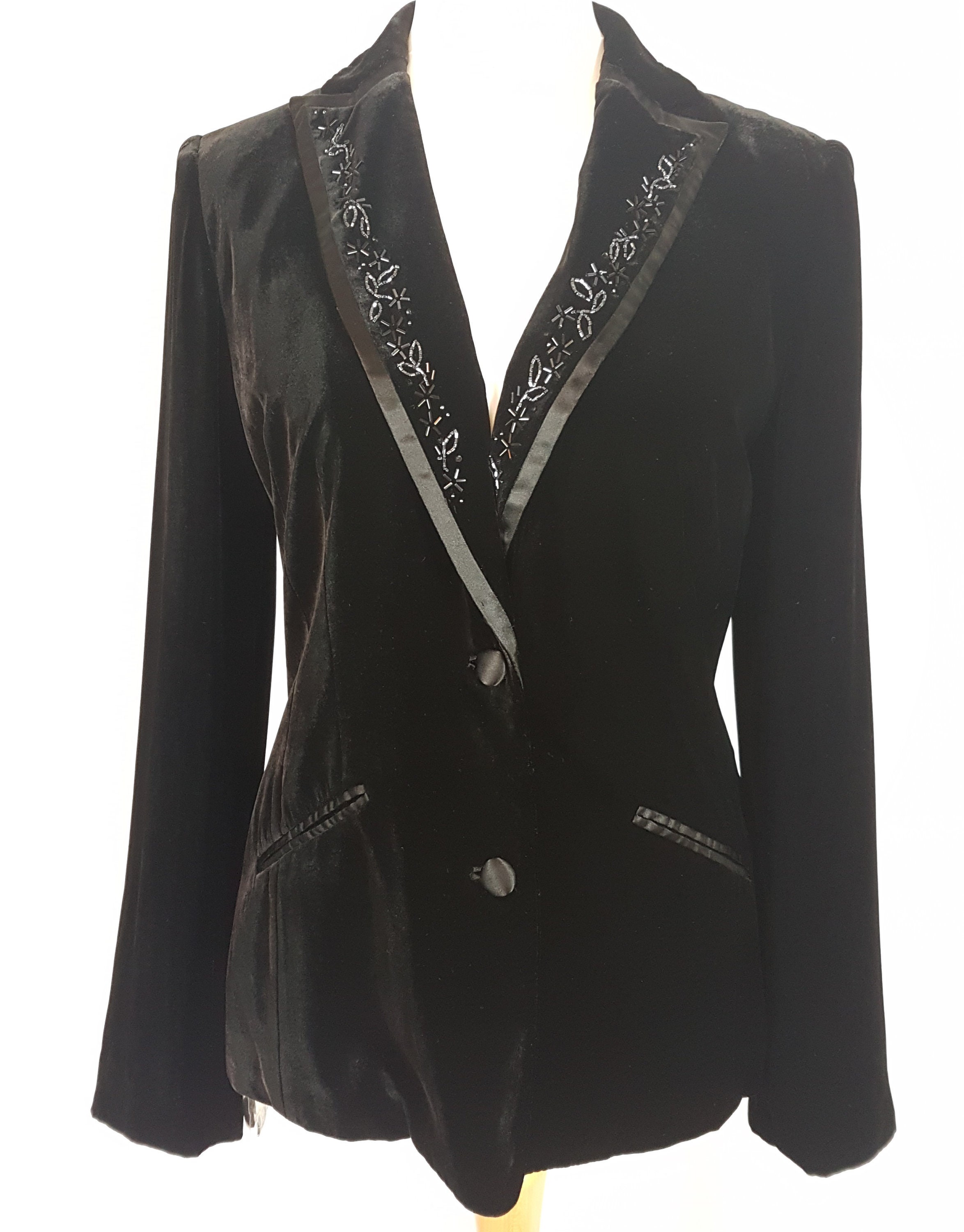 Laura Ashley Black Velvet Size UK 12 Embellished Blazer Jacket | Etsy