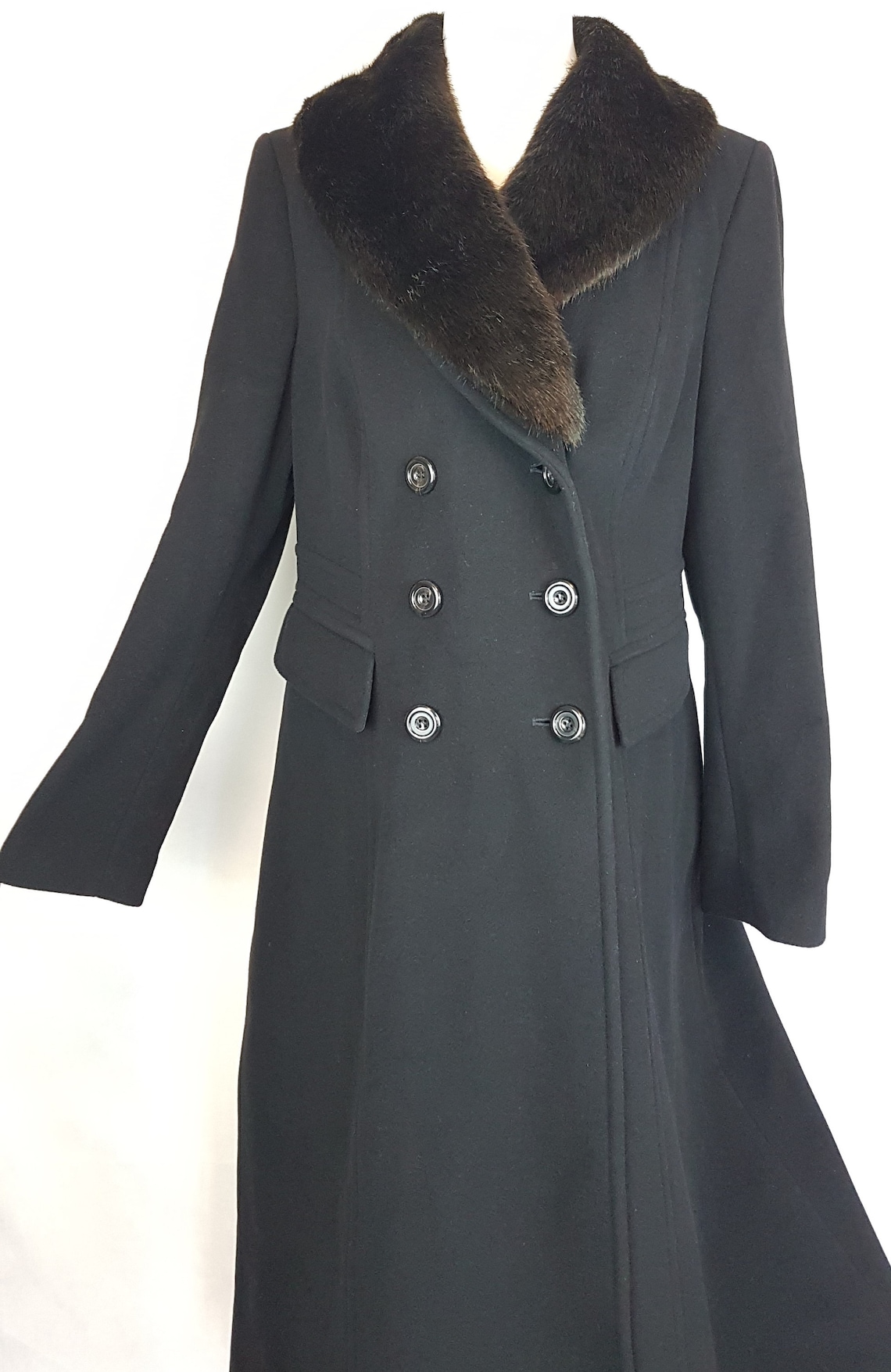 Laura Ashley Black Winter Coat 16 Double Breasted Overcoat | Etsy