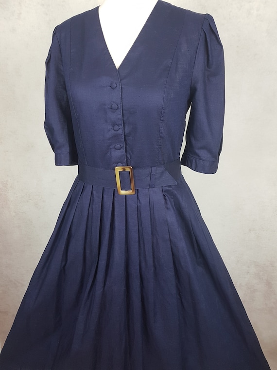 Vintage Laura Ashley Navy Belted Summer Ocassion D