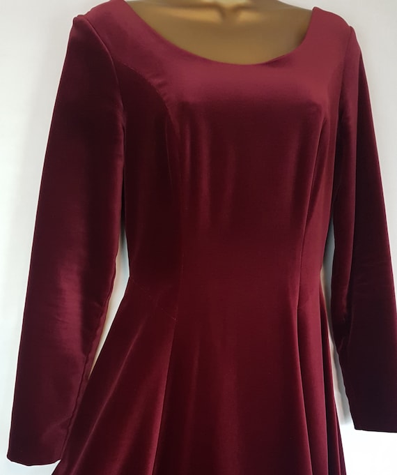 Vintage Laura Ashley Deep Red Velvet Dress Size UK