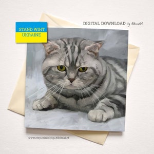 Téléchargements numériques d'artistes ukrainiens, carte postale de peinture à l'huile de chat, stand avec l'Ukraine