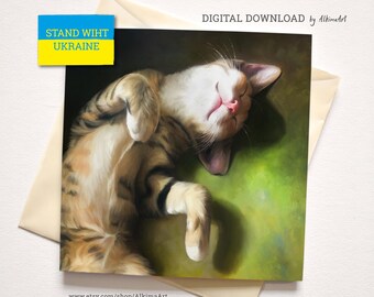 Cat Art Card, Support Ukraine, Digital Download, Pet Illustration, Made in Ukraine