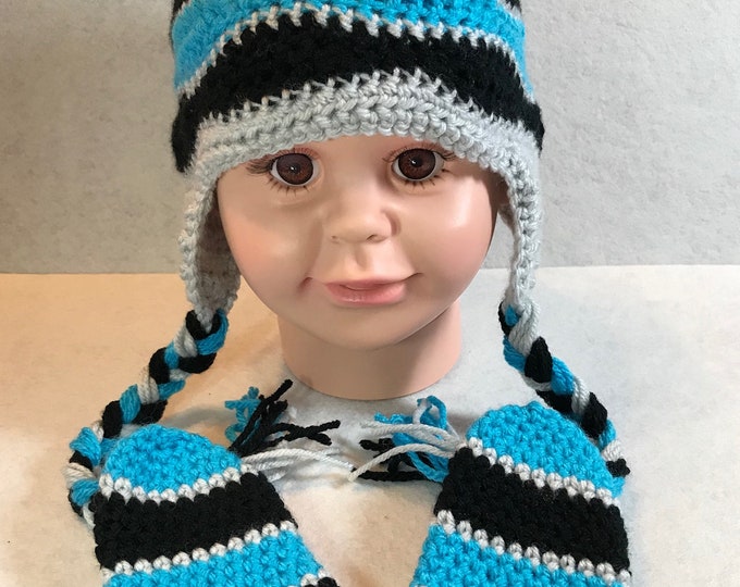 Crocheted Personalized Handmade Beanie Hat And Mittens / All Sizes