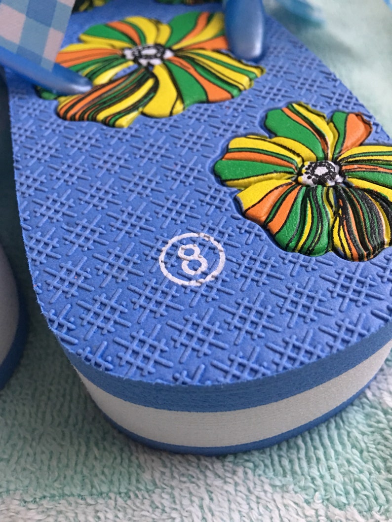 Ladies Decorated Embellished 1-14 Wedge Flip Flops Cornflower Blue M 78
