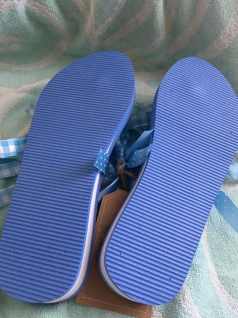 Ladies Decorated Embellished 1-14 Wedge Flip Flops Cornflower Blue M 78