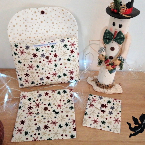 Lot de 3 Pochettes de Noël, emballage zéro déchet