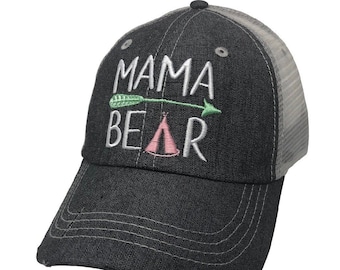 Mama Bear Embroidered Baseball Hat Mesh Trucker Style Hat Cap Mothers Day Pregnancy Announcement Dark Grey