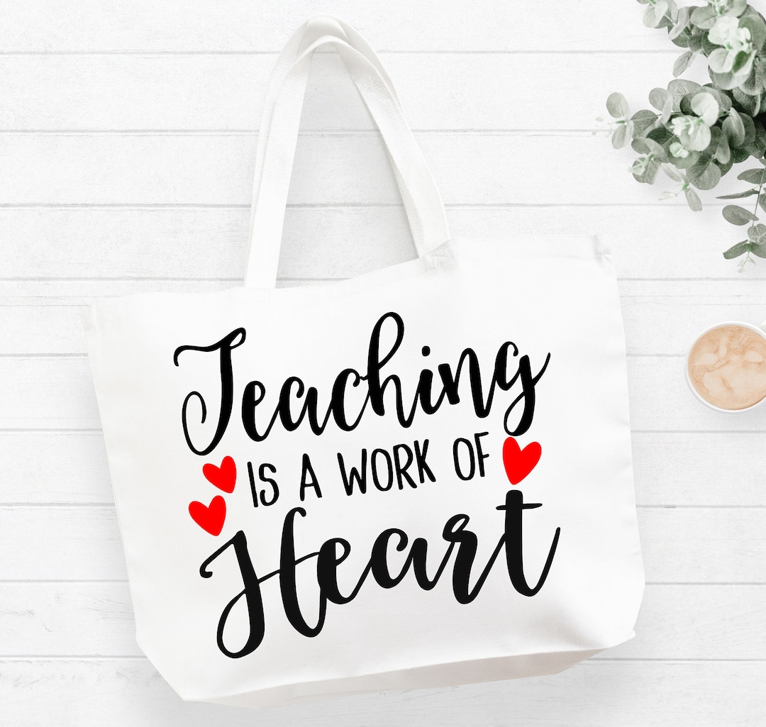Teaching is a Work of Heart Teacher Canvas Tote Book Bag Gift Teacher ...