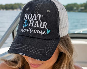 Boat Hair Don't Care Baseball Hat Mesh Trucker Style Hat Cap Dark Grey