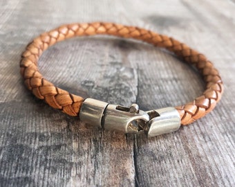 Minimalist Braided Leather Bracelet, Thick Leather Cord with a strong sterling silver clasp, Bracelet For Men