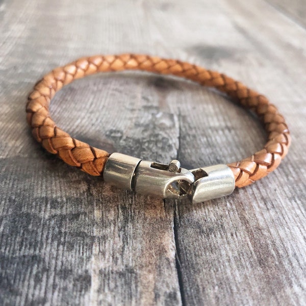 Minimalist Braided Leather Bracelet, Thick Leather Cord with a strong sterling silver clasp, Bracelet For Men