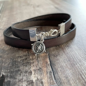 Sterling Silver Compass Bracelet, Find Your True North Gift, Leather Bracelet For Men