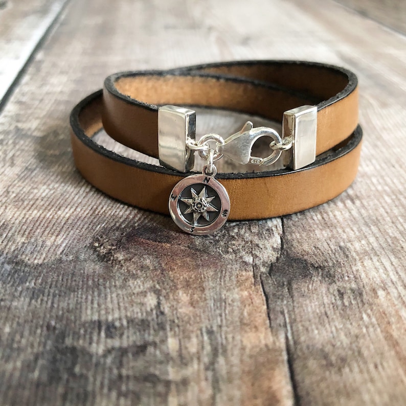 Mens Compass Bracelet Sterling Silver & Leather Bracelet Etsy