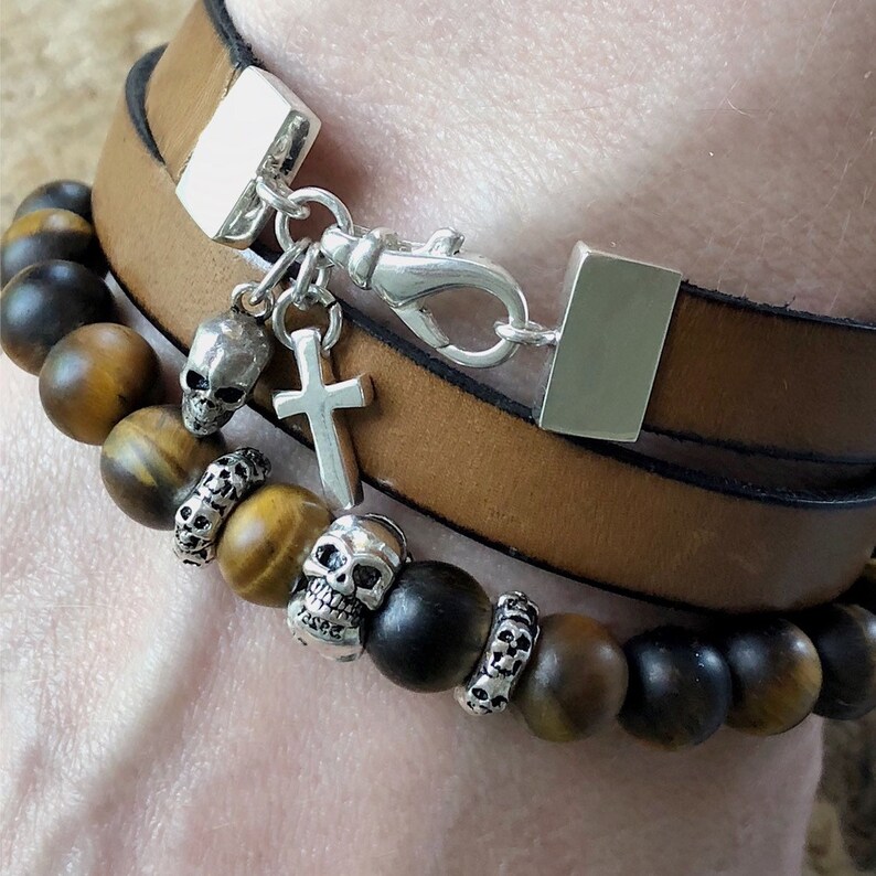 Tiger Eye Bracelet Sterling Silver Skull Bracelet