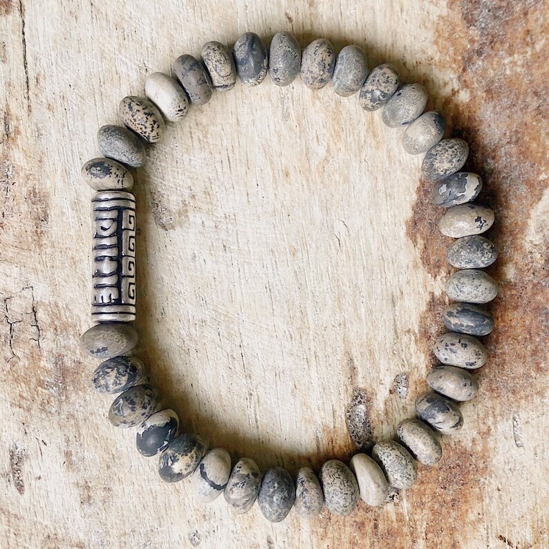 Mens Yellow Grass Jasper Bracelet and Sterling Silver Greek Key Mens Bracelet Gemstone Bracelet Men Mens Beaded Bracelet