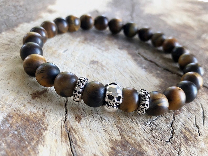Tiger Eye Bracelet Sterling Silver Skull Bracelet