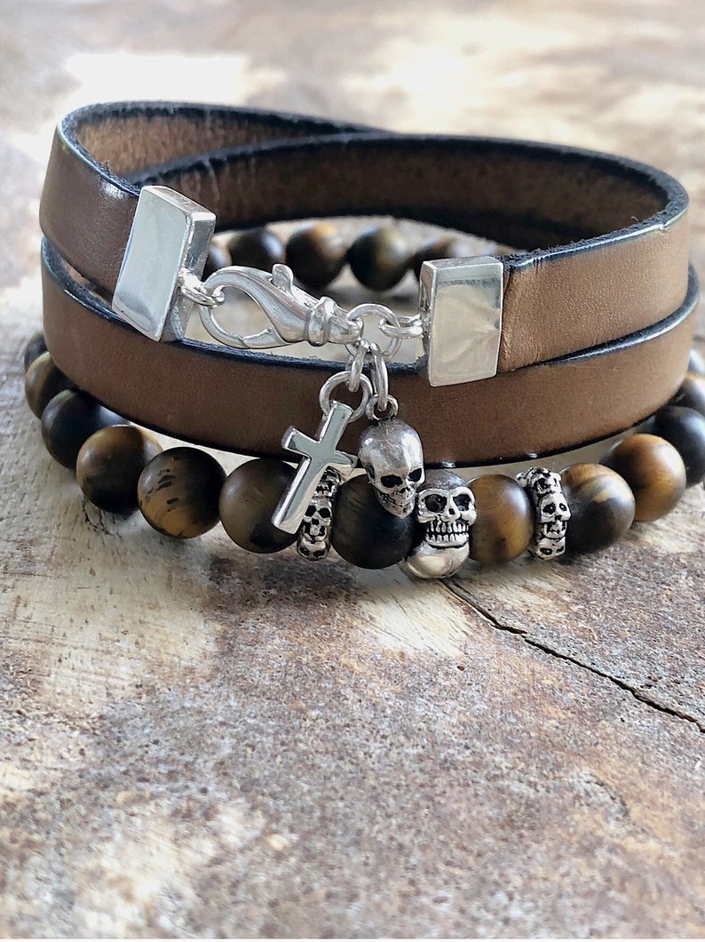 Tiger Eye Bracelet Sterling Silver Skull Bracelet