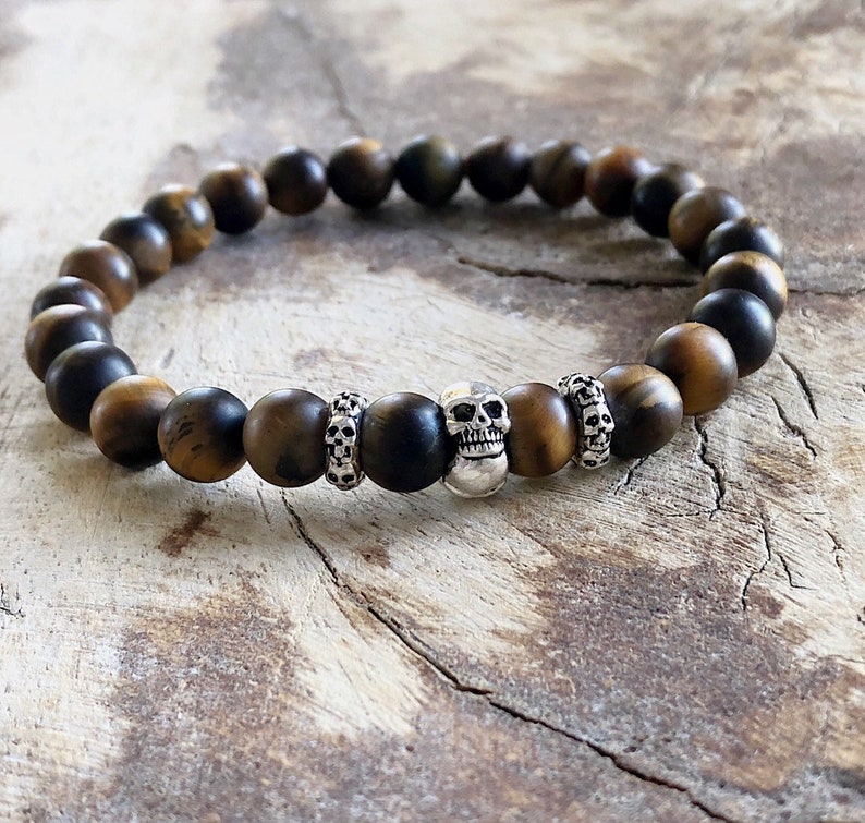 Tiger Eye Bracelet Sterling Silver Skull Bracelet