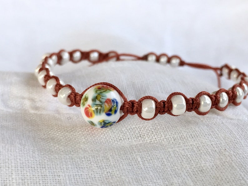 Ivory Pearl Miyuki Seeds Beads Macram\u00e9 Adjustable Bracelet for Girlfriend Mom Gifts Vintage Japanese Millefiori Glass Focal