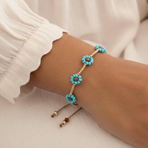 Silk Thread Daisy Chain Bracelet – Tiny Beads on Silk – Delicate & Minimalist Jewelry Gift