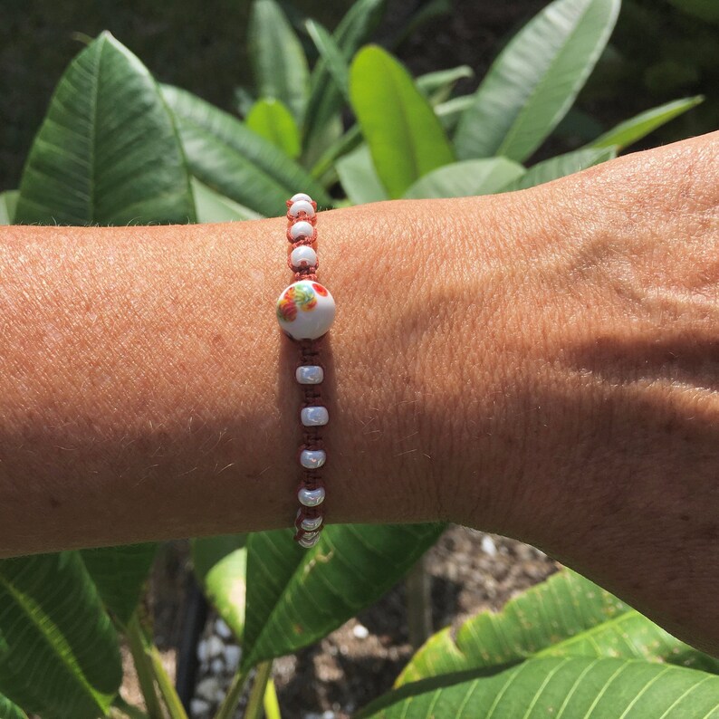 Ivory Pearl Miyuki Seeds Beads Macram\u00e9 Adjustable Bracelet for Girlfriend Mom Gifts Vintage Japanese Millefiori Glass Focal