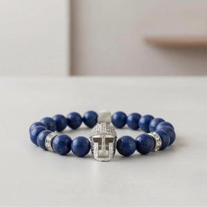 Gladiator Helmet Bracelet with Cubic Zirconia and Gemstone Beads