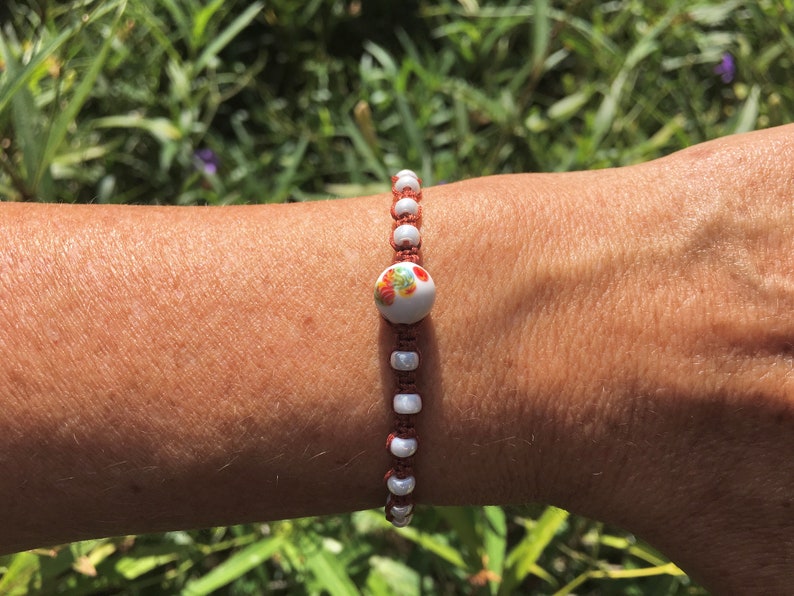 Ivory Pearl Miyuki Seeds Beads Macram\u00e9 Adjustable Bracelet for Girlfriend Mom Gifts Vintage Japanese Millefiori Glass Focal
