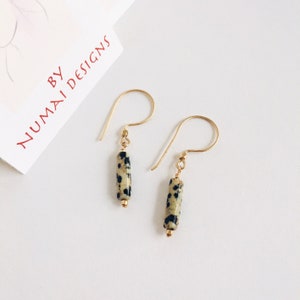 Dalmatian Jasper Stone Drop Earrings: 14k Gold-Filled Boho Jewelry