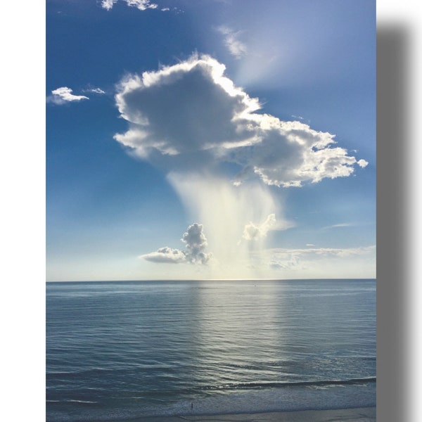 Color Photo Digital Download, Rain Cloud Dropping Over the Atlantic Ocean, Weather Events, Nautical Coastal Decor Wall Art