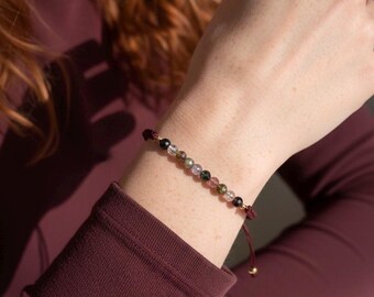 Bracciale regolabile in tormalina naturale - Pietra portafortuna di ottobre - Regalo ideale