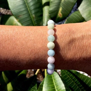 March Birthstone, Mixed Beryl Beaded Bracelet, Morganite, Aquamarine - Ideal Gift