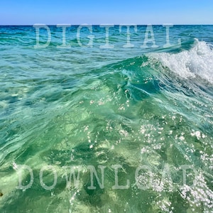 Cuatro descargas digitales imprimibles de agua de mar azul y verde agua cristalina, océano Atlántico de la costa este de Florida, arte de pared con decoración costera