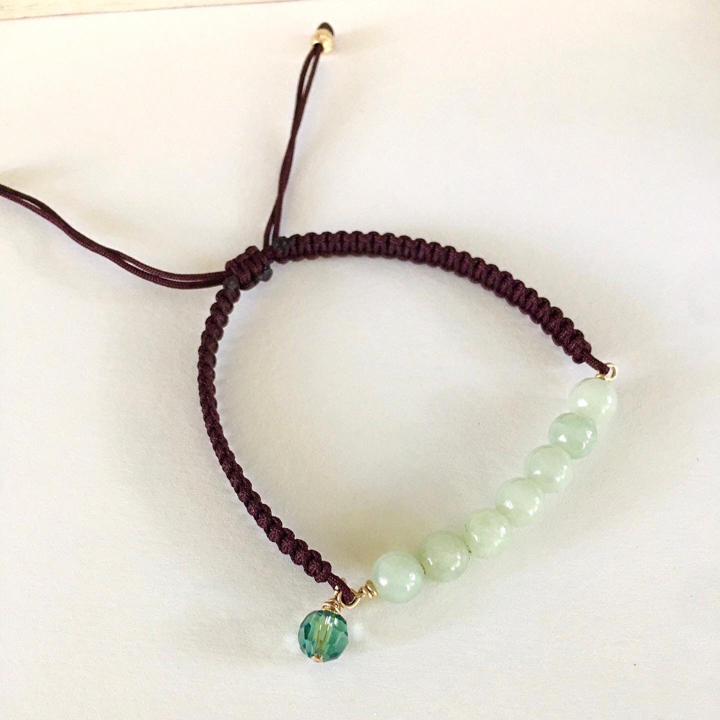 Good Karma and Luck Jade Bracelet with Crystal Charm, Dainty Boutique Jewelry - Ideal Gift