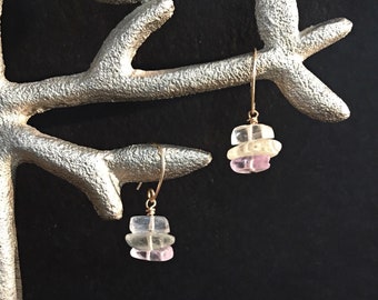 Lavender Pink and Green Kunzite Crystal Gold-Filled Earrings