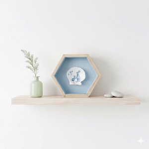 Scallop Shell Shadow Box | Beachy Summer Wall Art | Rabbits in the Garden