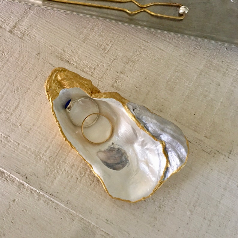 Hostess Gift Coastal Beach House Decor Hanging Ornament Reversible Oyster Shell Trinket Dish Hand Painted Doorknob Hanger