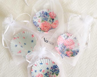 Floral Shell Ring Dish with Organza Gift Bag, Beachy Coastal Decor