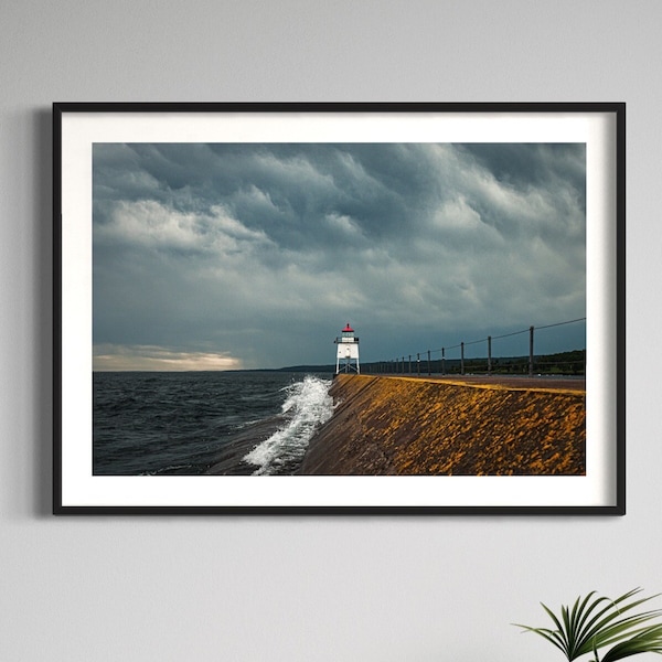 Stormy Two Harbors Breakwater Light Print / Minnesota Photography / Great Lakes Lake Superior Art / Great Lakes Lighthouse