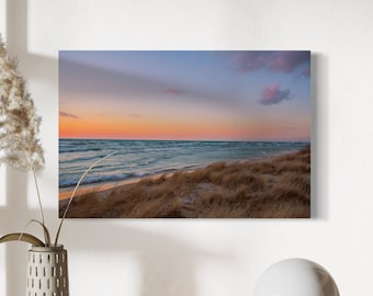 Lake Michigan Sunset Print / Great Lakes Photography / Beach House Art / Horizontal / Lustre Print / Metal / Canvas Gallery Wrap