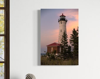 Crisp Point Lighthouse Up Close - Sunset / Upper Peninsula Michigan Photography / Vertical / Lustre Print / Metal / Canvas Wrap