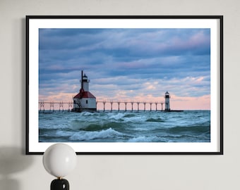 Descarga digital - Faro de San José al amanecer (Impresión) / Fotografía de los Grandes Lagos de Michigan