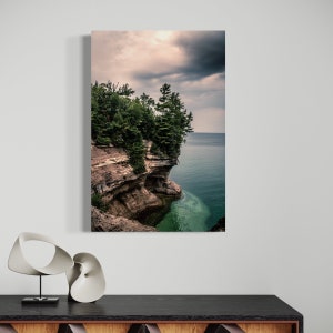 Pictured Rocks Print Moody Sky / Upper Peninsula Michigan Photography / Great Lakes Landscape Photography