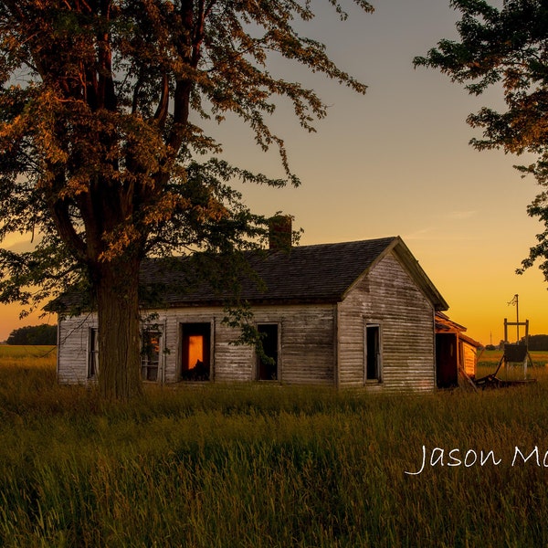 Rural Abandoned House Print / Sunset / Michigan Landscape Art