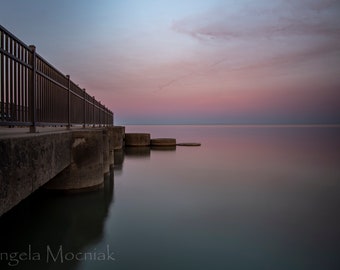 Lake Erie Sunset Print / Luna Pier Michigan Art / Great Lakes Michigan Photography